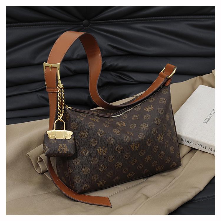 Mia Bag Shop Classic Letter Pattern Hobo Bag for Women High-Quality PU Handbag with Color-Block Strap & Gold Lock 30x11x20cm Crossbody Clutch Purse