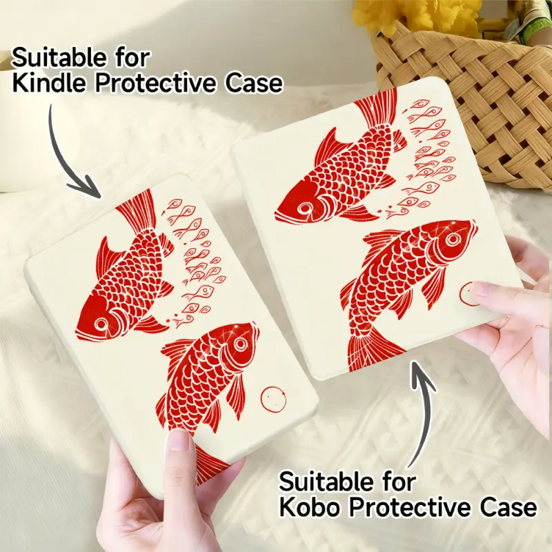 for Kindle/kobo/Tolino Case Red Fish Pattern Print Design for New Kindle 11Th 2019, for Kindle 11th Generation Case for Kindle 11Th (2022/2024), 6-Inch, 7-Inch Kindle Paperwhite 12Th Generation 2024 Vision Color (2024) /Vision 6 (2021）/Shine Color (2024),