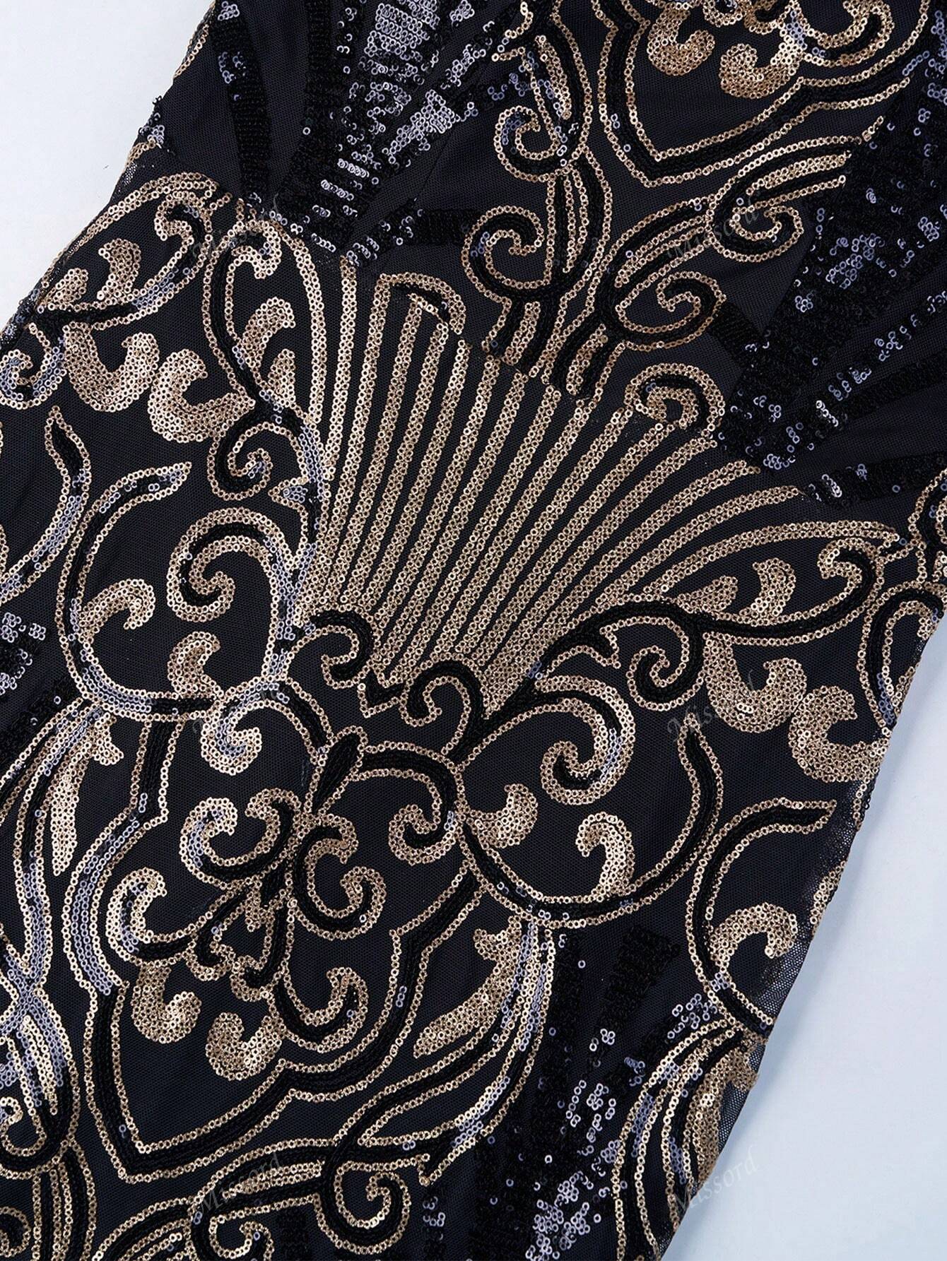 MISSORD Luxe Embroidered Ballon    DH80229 Formal Womenswear Fit  for Wedding Guest Graduation Dinner Black Floral Baroque evening maxi rehearsal dress long sleeve pram