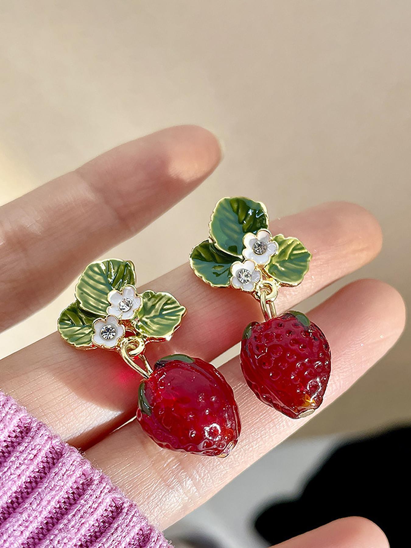Cute Strawberry Design Dangle Earrings, Fashionable Jewelry for Women, Daily Clothing Decor, Trendy All-match & Exquisite Jewelry for Birthday Gift