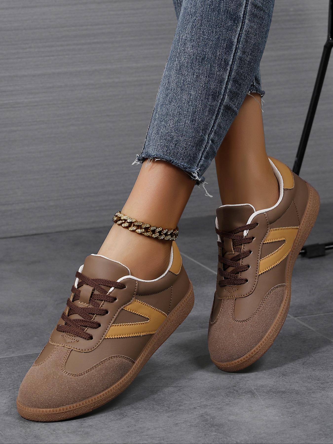 Women's Fashionable Lace Up Contrast Binding German Trainers Low Top Trainer, Casual Breathable Comfortable Sports Training Shoes, All-match Basic Shoes for Daily Wear