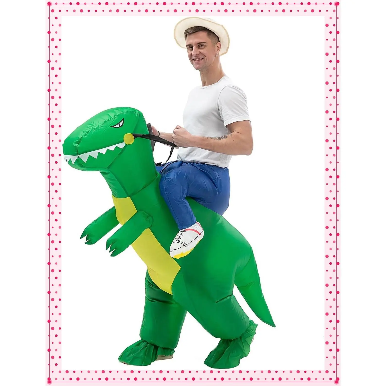 Inflatable Dinosaur Costume Adults, Funny Blow Up Suit Halloween | 100% Polyester, USB fan inflates 60s, fits 5'-6'3", Halloween Party, green dinosaur blow up suitGift