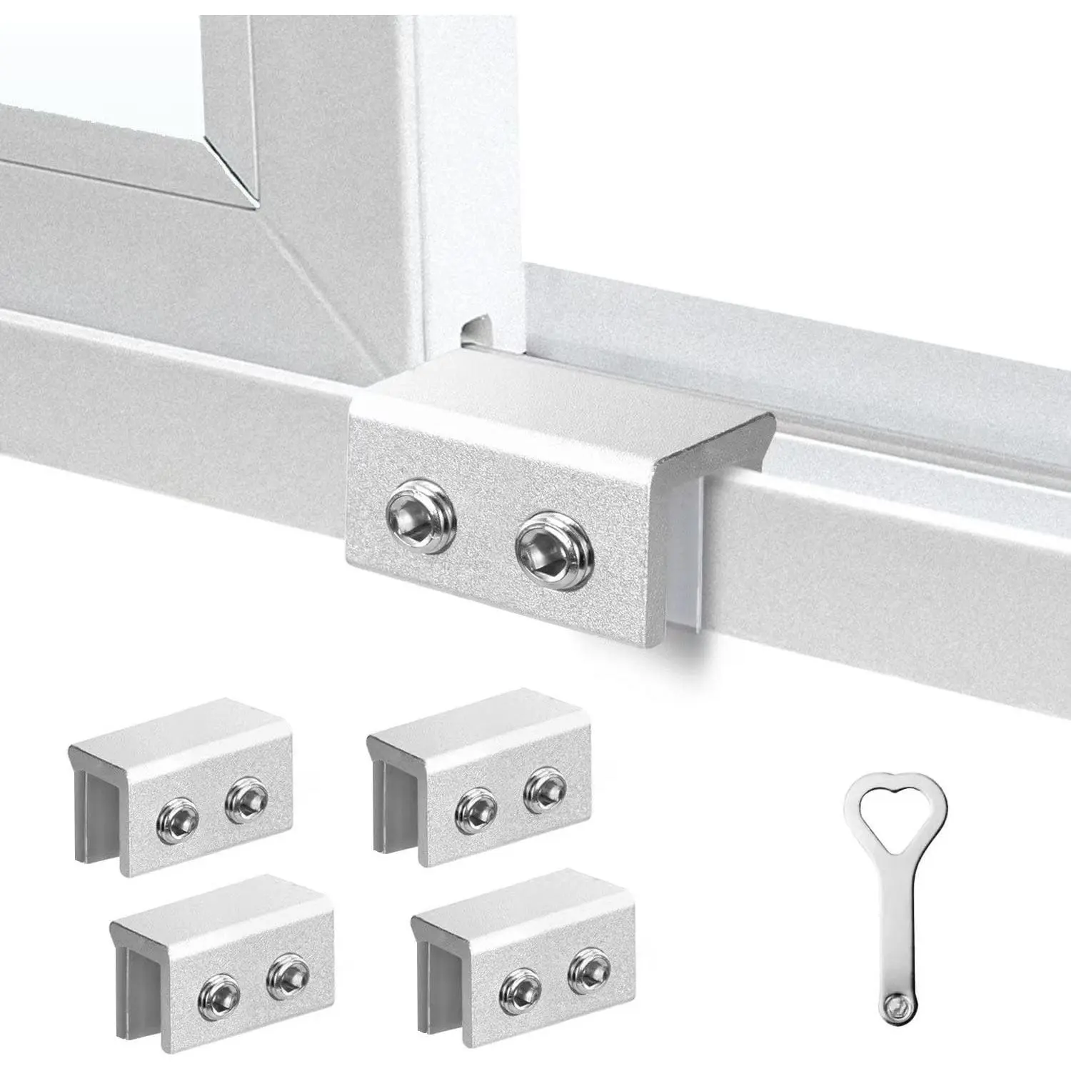 Window Locks 4 Pack Sliding Window Stopper with Key for Vertical Horizontal Windows Doors Aluminum Security Locks Child Proof Silver Medium
