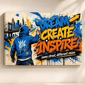 "Urban Graffiti 'Dream Create Inspire'" Canvas Wall Art, NYC Street Art Style Print, Aesthetic Living Room Bedroom Decor, Motivational Modern Statement Poster Gift,wall decor,poster.