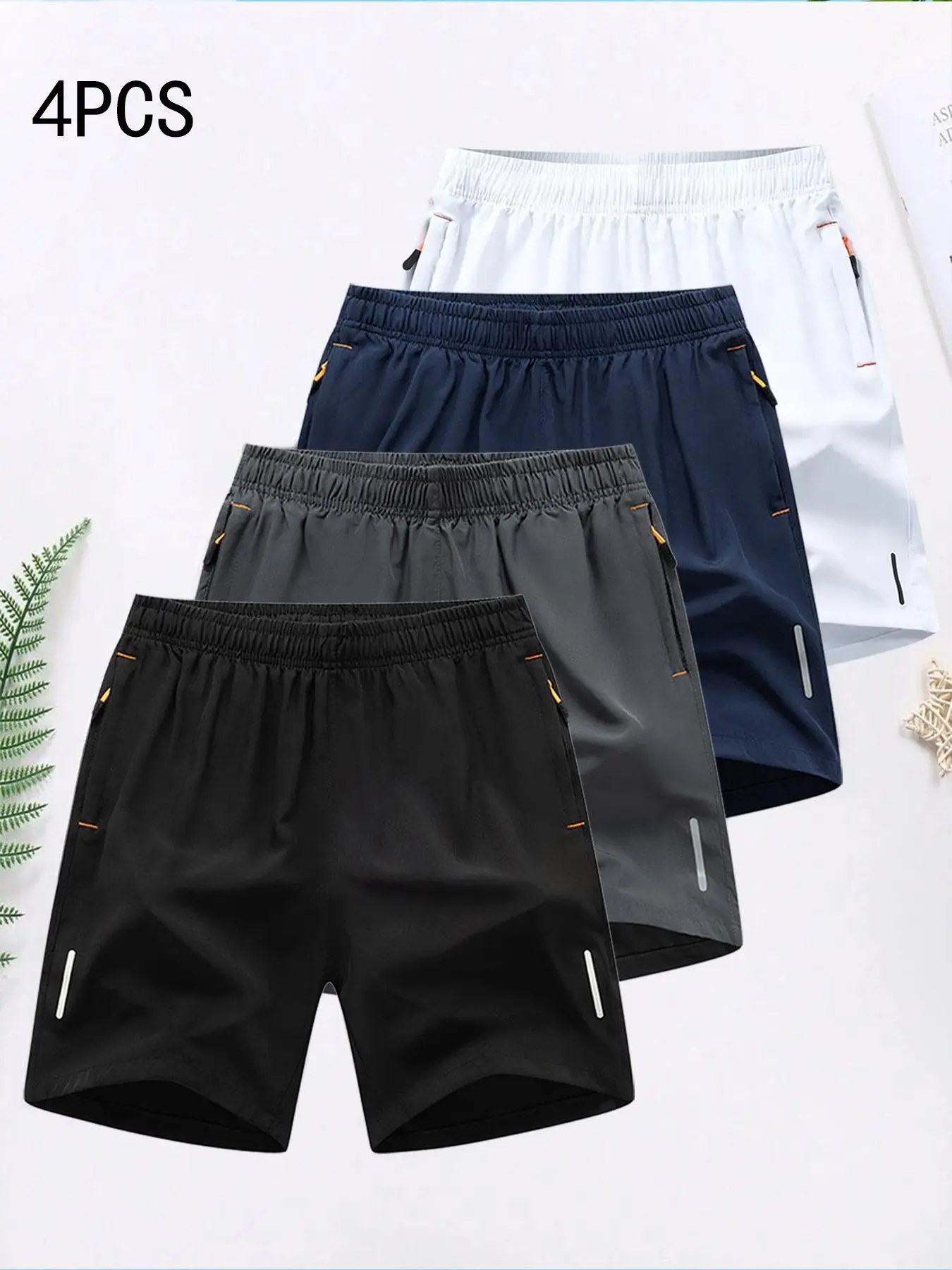 Men's Short Pants Set, 2/4/6 Pieces, Casual Fitted Plain Design, Ideal for Running and Fitness, Comfortable Sportswear
