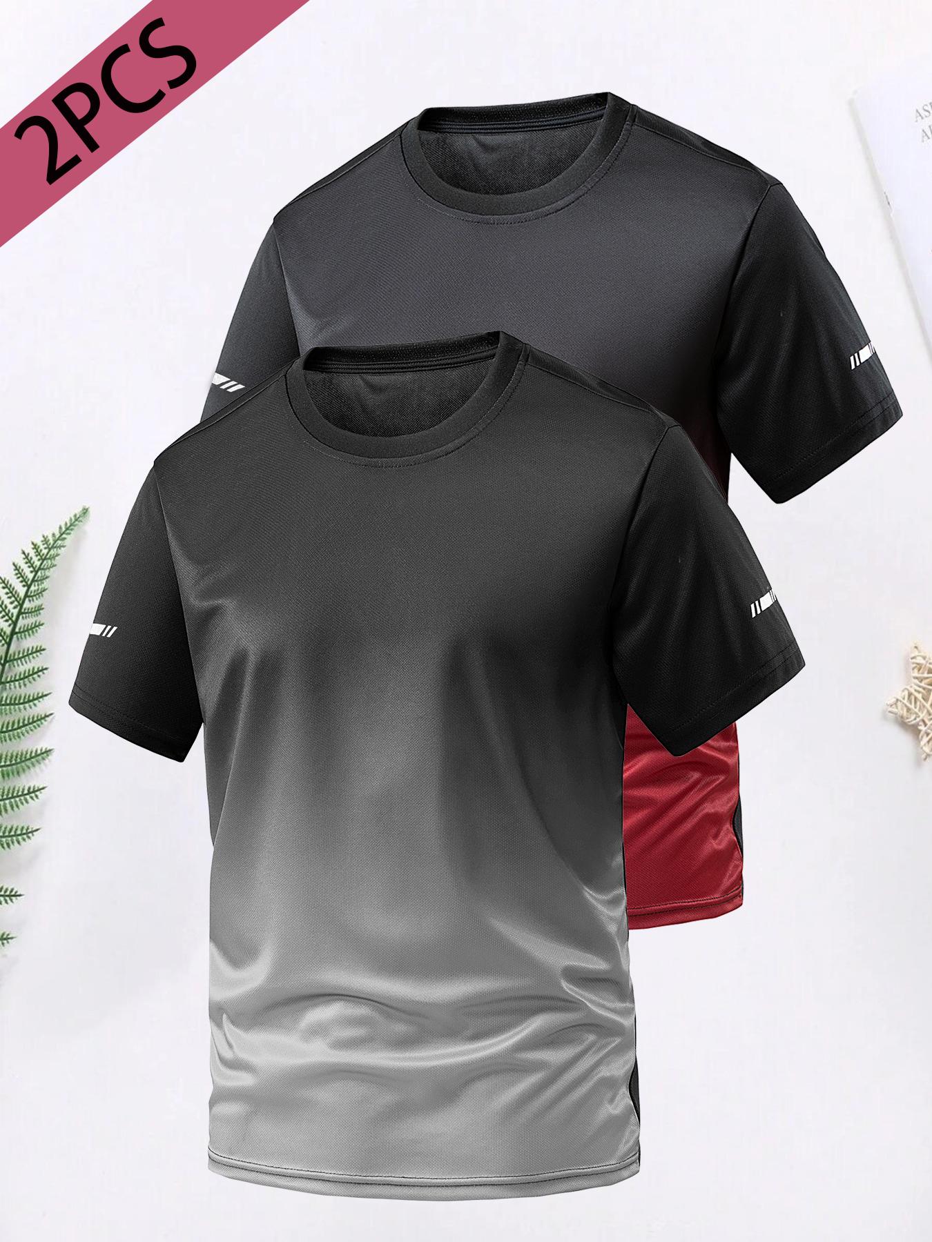 Men's Ombre Print Short Sleeve Tee, Gym Tees, Sporty Breathable Quick Drying T-shirt for Outdoor Running Gym Training, Casual Top for Daily Wear
