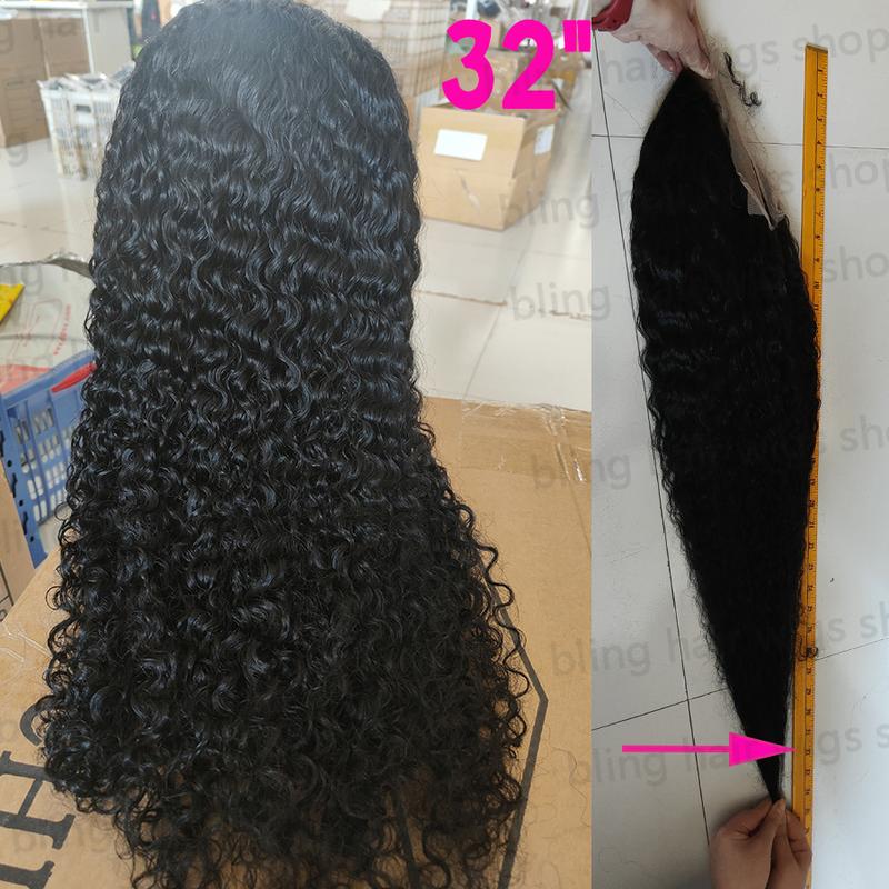 Bling Hair Clearance Sale 13x4 13x6 HD Transparent Lace Wig Deep Wave Brazilian Human Hair Lace Frontal Wig for Women Curly Pre Plucked 30 32 Inches 180% Natural Hairline Valentine’s Day