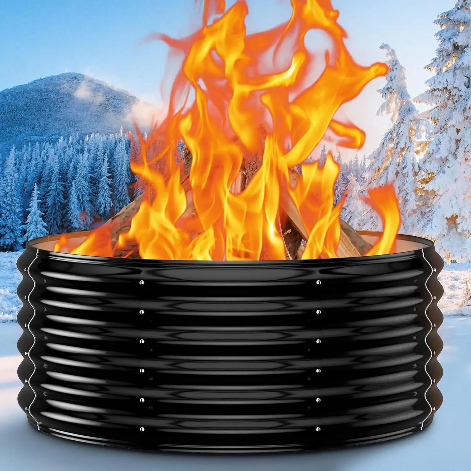 32 Inch Outdoor Fire Pit Ring, 17'' Tall   Firepit & Fireplace for Outside, Heavy Duty Galvanized Steel Fire Pits Insert, High Heat Resistant Fire Bowl for Backyard Bonfire,Patio,Camping