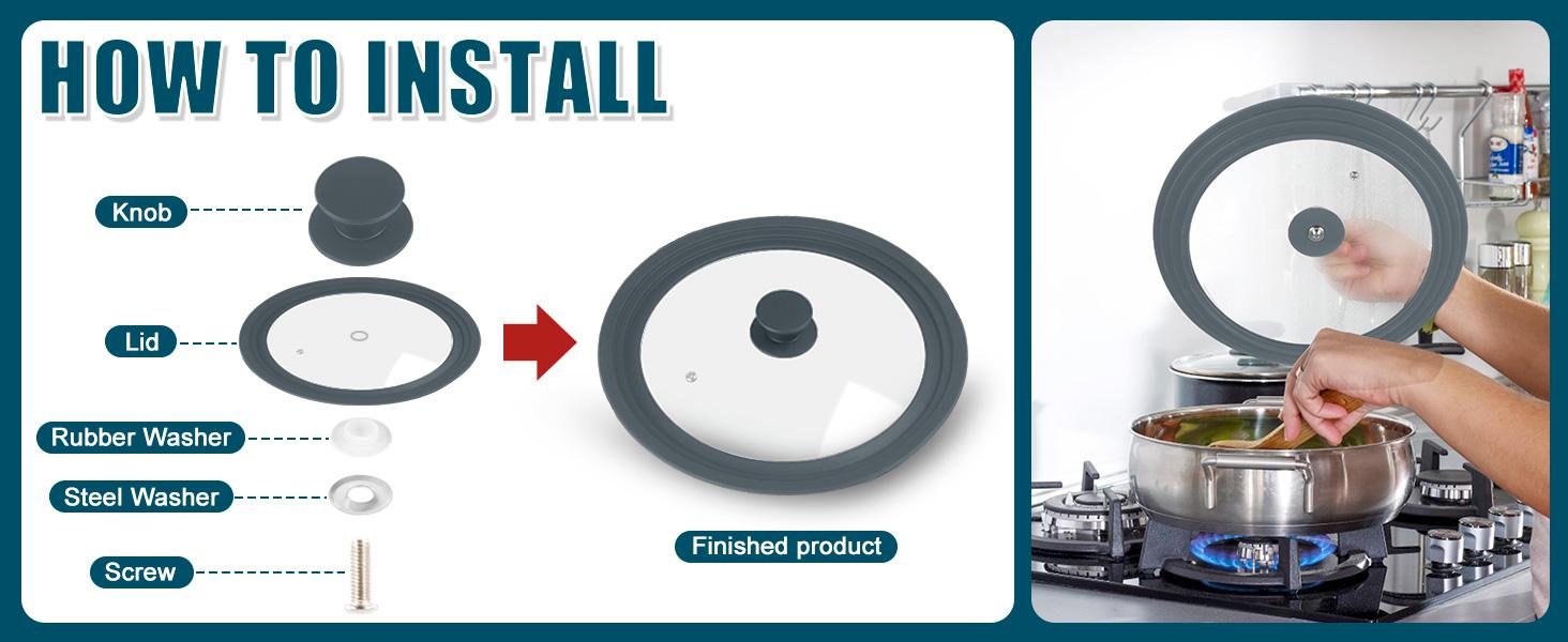 Universal Lid for Pots Pans and Skillets, 2 Pack Pan Cover fit 7", 8" 9" & 10", 11", 12" Diameter Cookware, Silicone Replacement Pan Lid Pot Lids for Frying Pans, Cast Iron,Tempered Glass Lid (Gray)