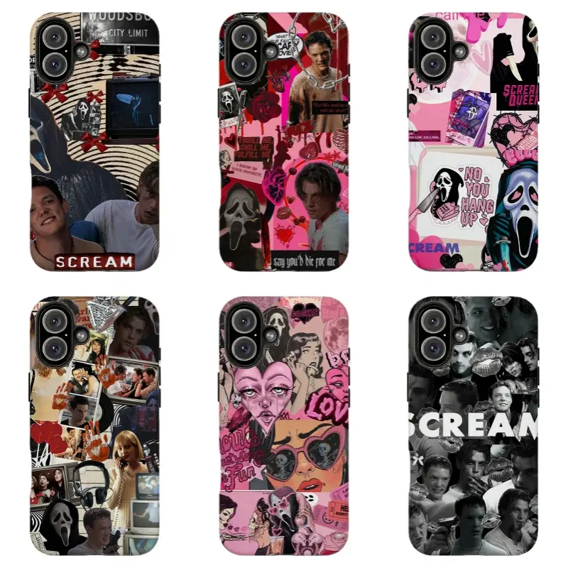 Pink Y2K Scream Ghostface Collage Phone Case,For iPhone 11 12 13 14 15 16 17 pro max for Samsung S26 S25 S24 S23 S22 S21 phone Cases,Gifts For Fans Men Women,phone cases