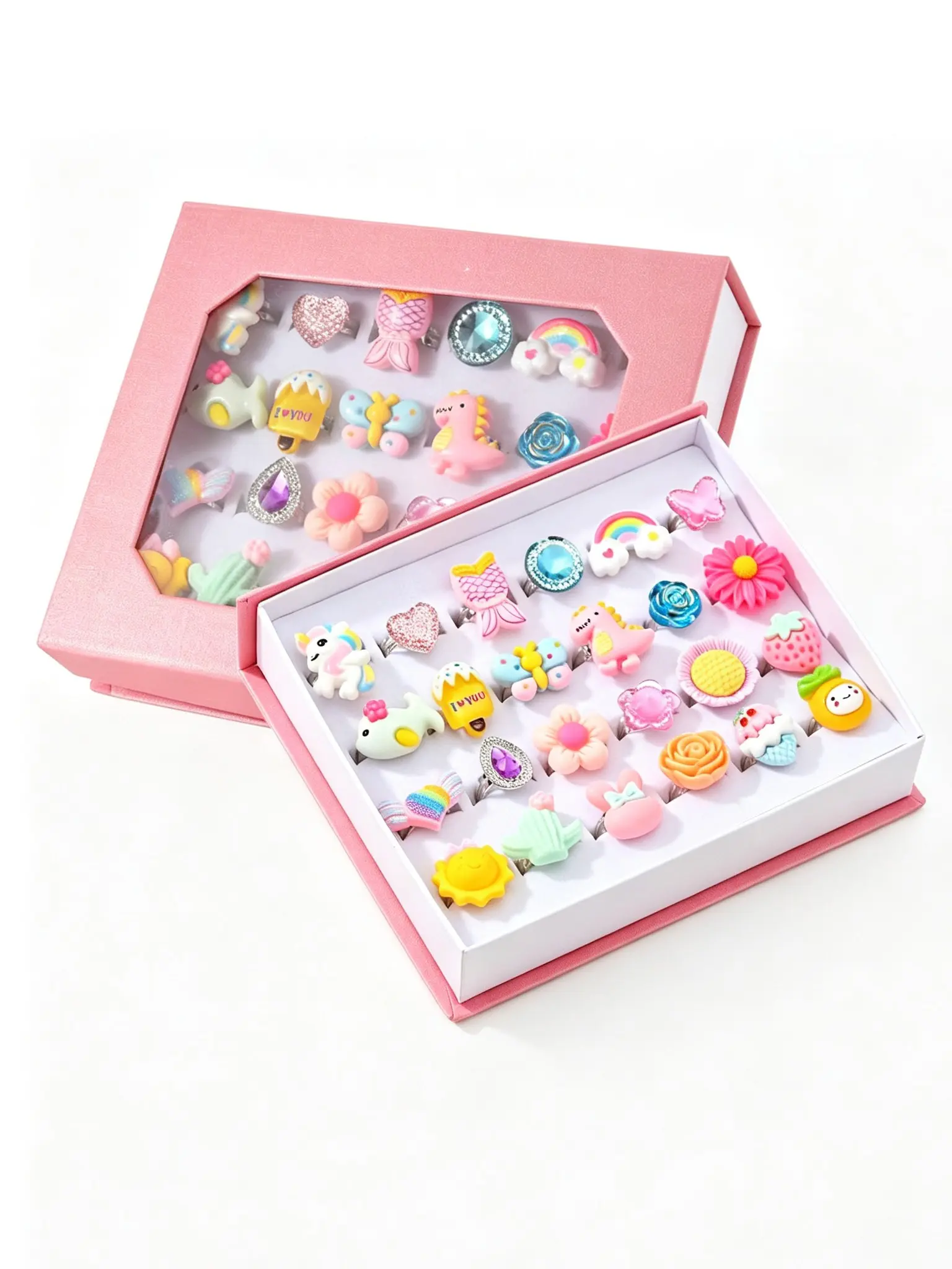 24 Pcs Cartoon Kids Ring Set, Adjustable Open Rings, Cute 3D Princess Jewelry, Birthday Gift for Girls, Role-Playing Toy Accessories