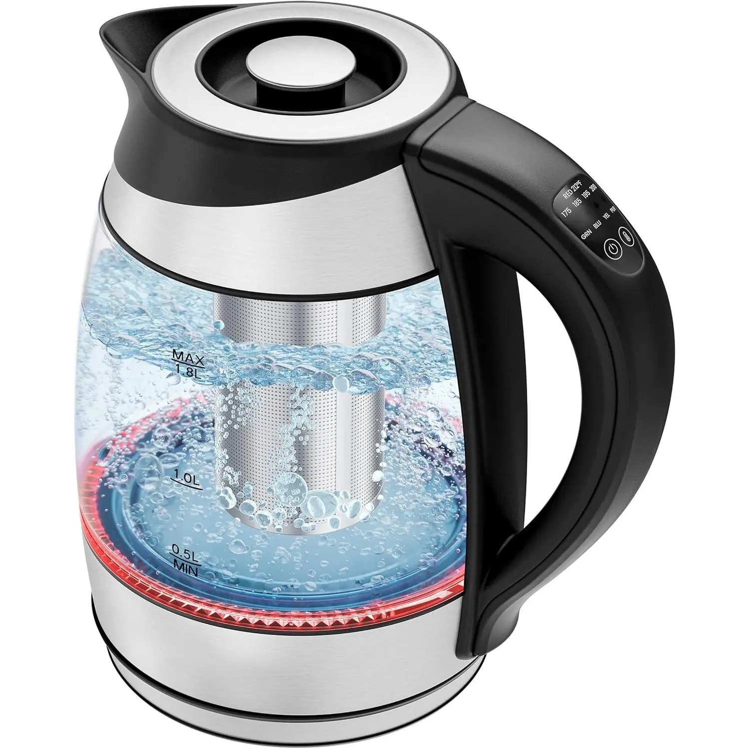 Electric Kettle with Temperature Control, 5 Presets LED Indicator Lights, Removable Tea Infuser, Glass Tea Kettle & Hot Water Boiler, 360 °     Swivel Base, BPA Free, Stainless Steel, 1.8 Liters