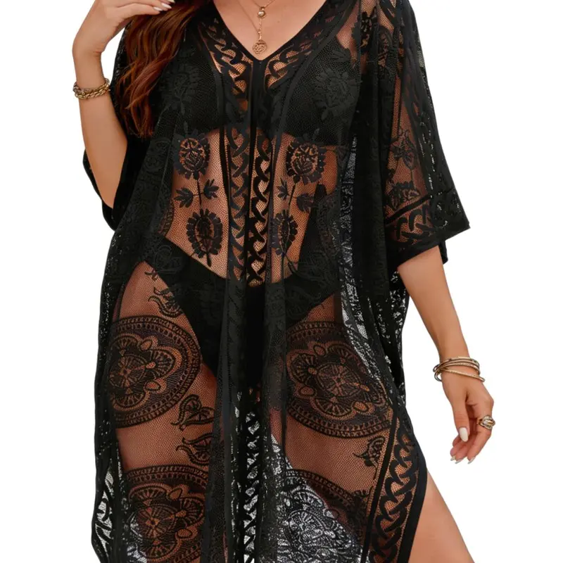 Women's Lace Beach Cover Up | Crochet Kimono | Swimsuit Wrap | Vacation Resort Layer