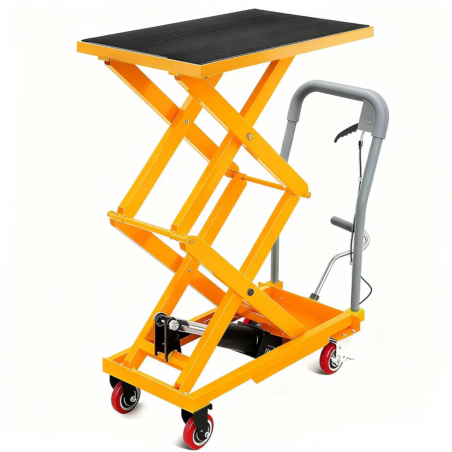 Heavy-Duty Hydraulic Double Scissor Lift Table Cart, 1760 lbs Capacity, 28"x18" Non-Slip Platform, 11.5"-50" Range, Lockable Casters, Anti-Slip Pad, 48"x24"/36"x20" Sizes, 330 lbs Option, Mobile Trolley for Warehouse Heavy Lifts