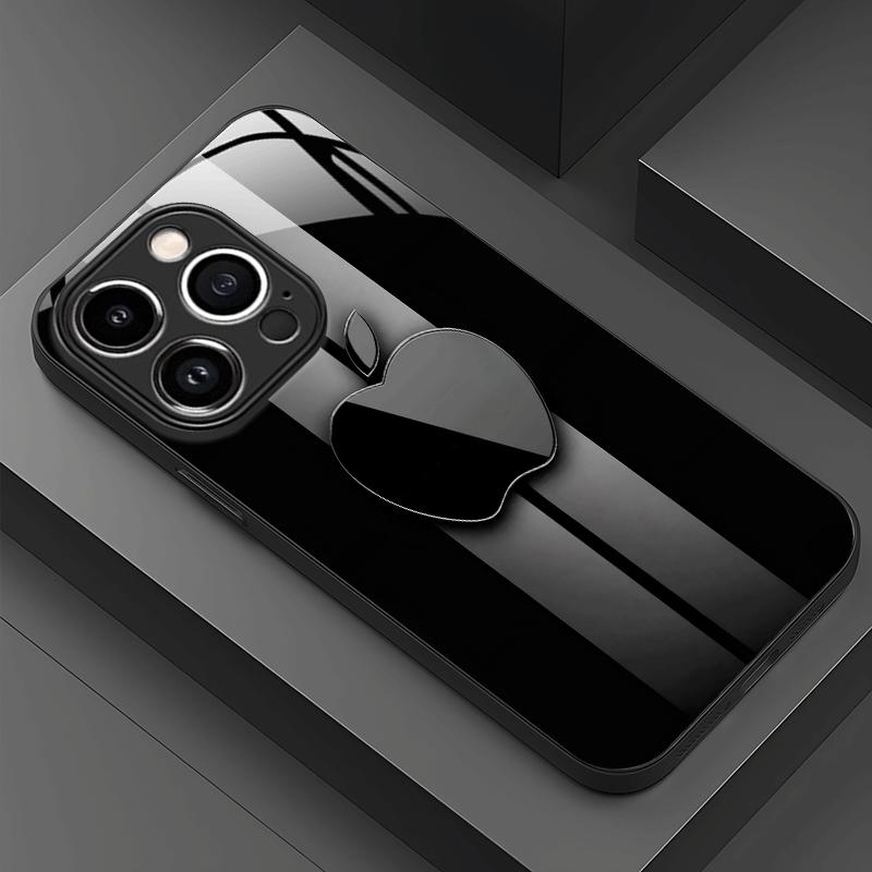Black Apple Dark Luxury Pattern, Suitable for iPhone 16/16 Pro/16 Plus/16 Pro Max/15/15 Pro/15 Pro Max/14/14 Pro/14 PLUS/14 Pro Max/13/13 Pro/13 Pro Max/13 Mini/12/11/XR/X/8 Tempered Glass Phone Black Silicone Matte, Trendy Design High-End/Cute/Transparen