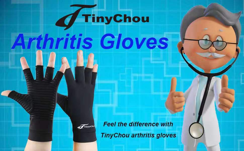 2 Pairs Copper Arthritis Gloves, Fingerless Compression Gloves for Men and Women, Pain Relief and Healing for Arthritis Hand, Carpal Tunnel, Typing and Daily Work (Black, Medium)