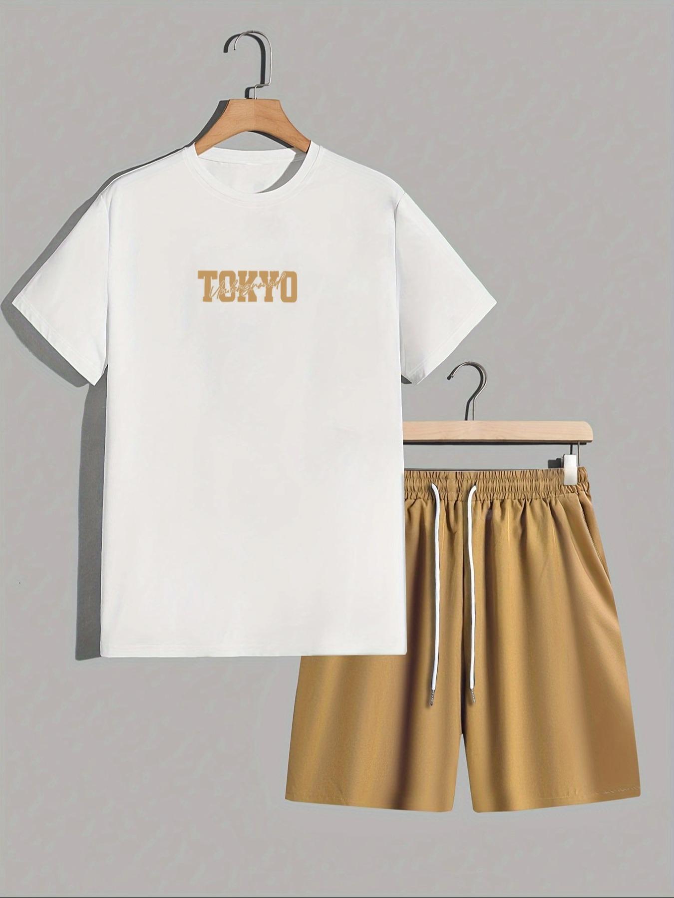 Two-Piece Set Men's Car Print Tee & Shorts, Regular Fit Casual Round Neck Short Sleeve T-shirt & Track Shorts, Men's Summer Clothes