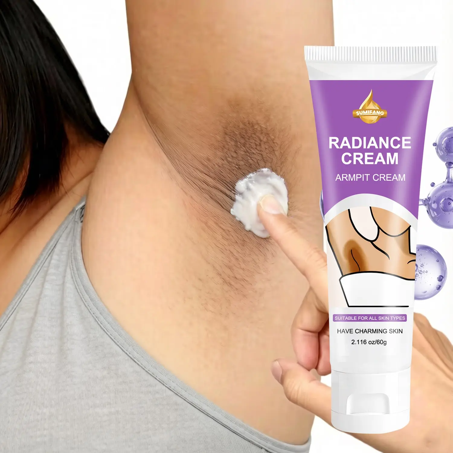 Radiance Underarm Brightening Body Care Cream With Squalane Hyaluronic Acid Hydrolyzed Collagen Mild Non Irritating Gentle Fade Dark Spots Moisturize Smooth Skin For Armpit Elbow Knee Knuckle Neck All Skin Types Body Lightening Lotion Moisturizers