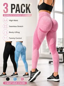 Women's Sporty Cycling Pants, Quick-Dry Yoga Long Pants, High-Waisted Letter Print Butt-Lift Tight Bottoms, Multi-Pack