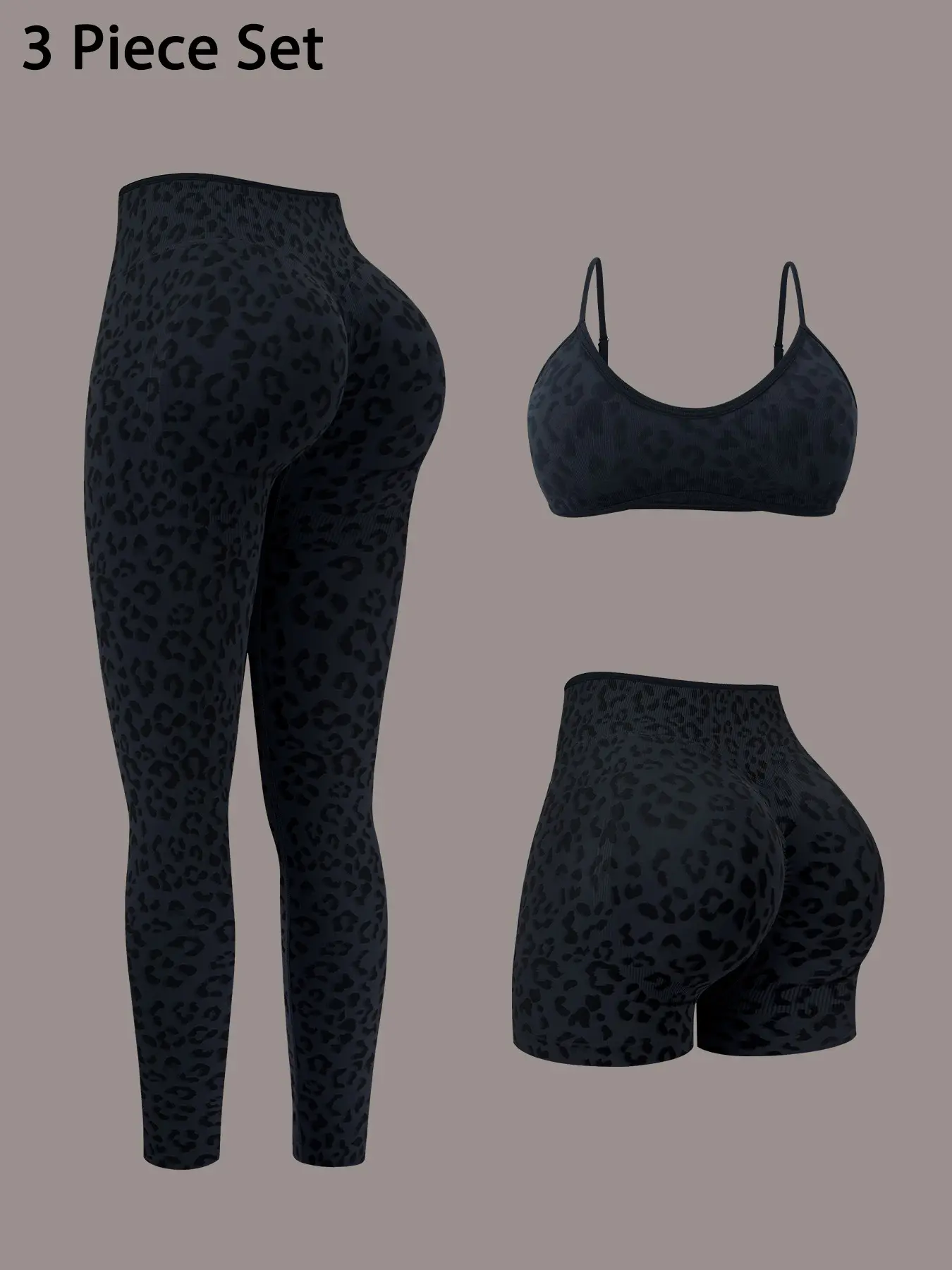 Women's 3-Piece Sportswear Set, High Elasticity Quick-Dry Fabric, Adjustable Straps, 3D Peach Butt Cut, Breathable, Ideal for Various Sports