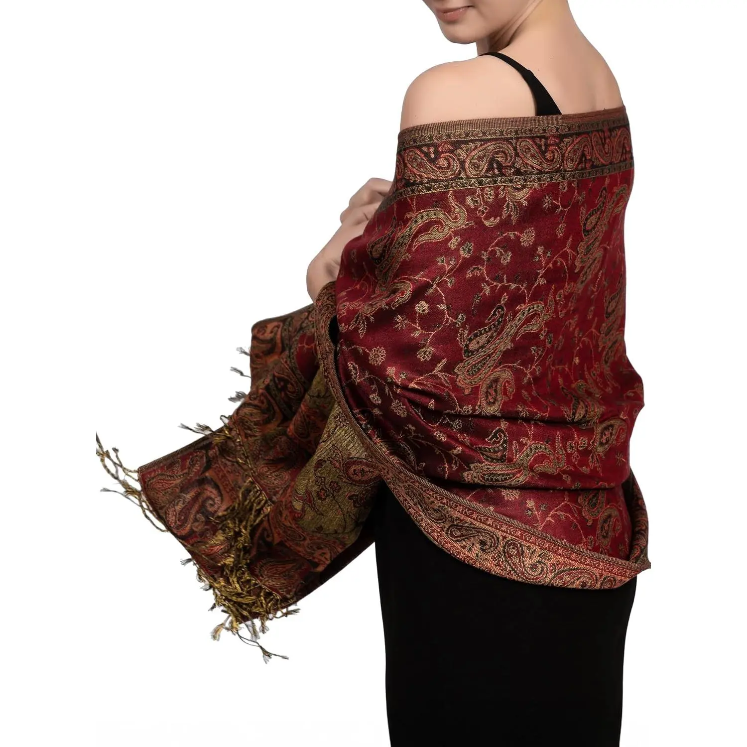 Reversible Paisley Pashmina Rave Scarf – Exotic Indian Shawls and Wraps for Evening Dresses, Festivals, All Seasons