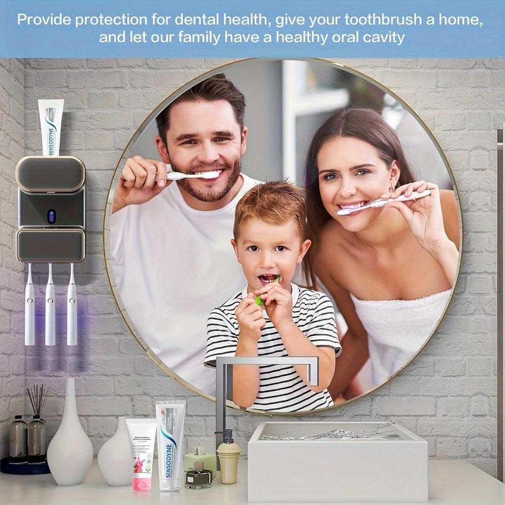 Automatic Toothpaste Dispenser with 3 Toothbrush Slots - Wall-Mounted, USB-Powered, Hygienic Dispensing, Space-Saving Design for Home Use, Durable Plastic, Modern Bathroom Accessory, Toothbrush Holder, Sleek Design