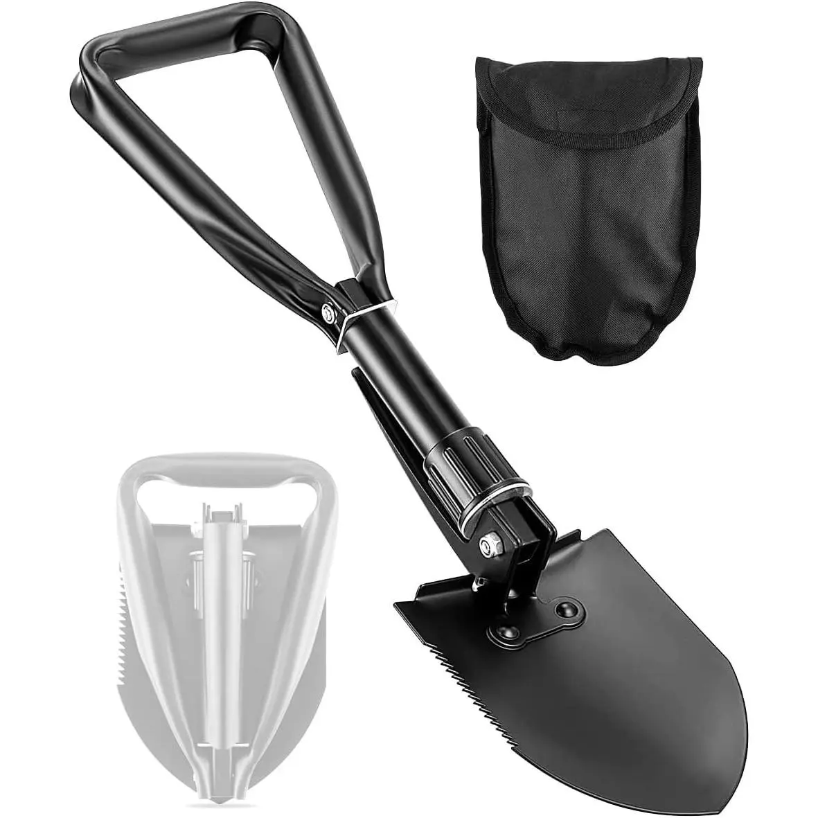 18.5'' Lightweight Camping Shovel, Portable High Carbon Steel Folding Mini Trowel for Outdoor Backpacking Hiking Car Emergency and Home Garden