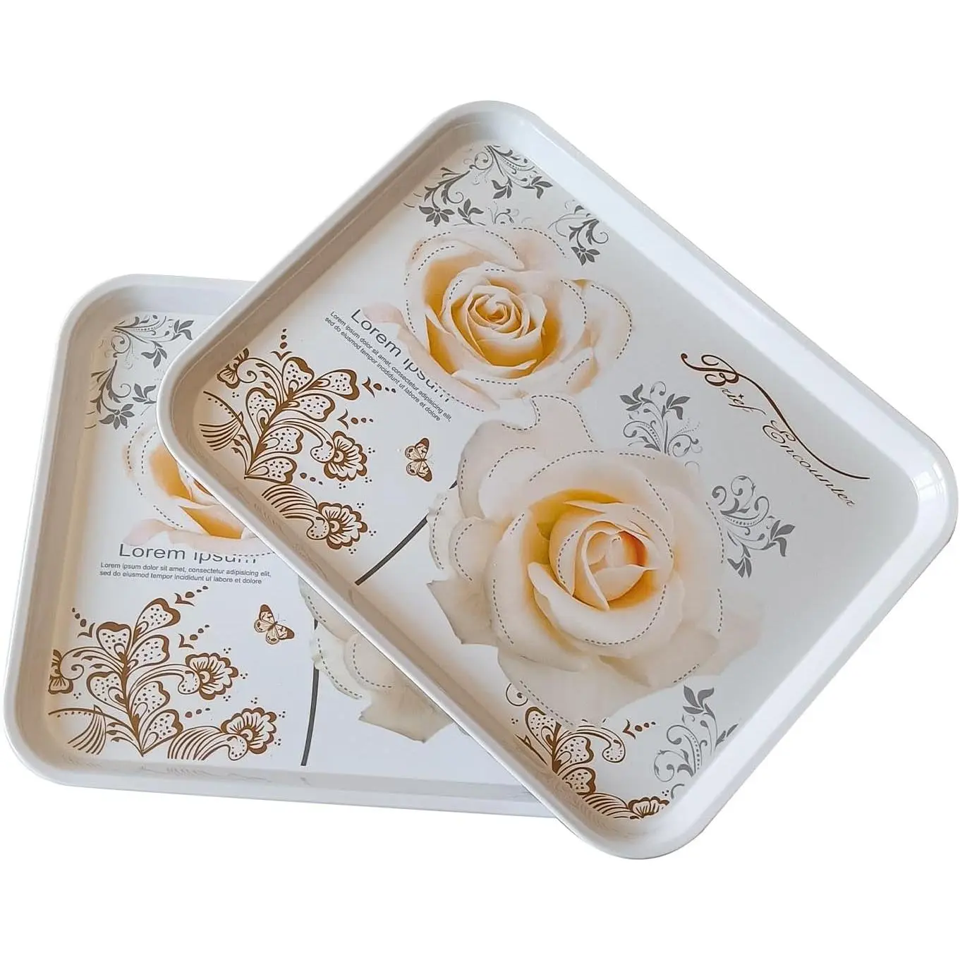 Large Floral Melamine Serving Trays 2 Pack Rectangle  Platter | Stackable, , Raised , Rectangular, Easy Clean,For , Party, Decor, , Restaurant Use,Household Dining