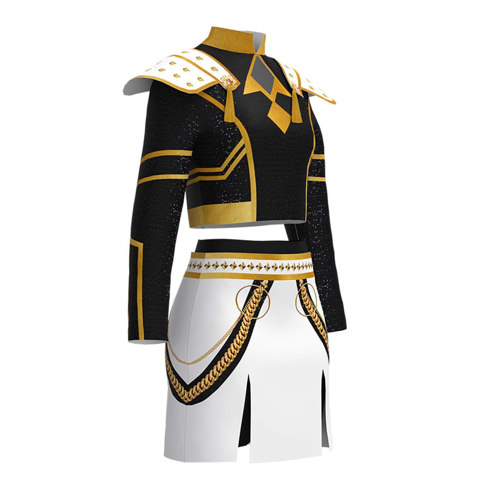 Fashion Pop Music Demon Hunter Costume 2-Piece Set: Embroidered Jacket and Plaid Skirt for Halloween, Dance Performance |         3-14 years old girls' children's clothing