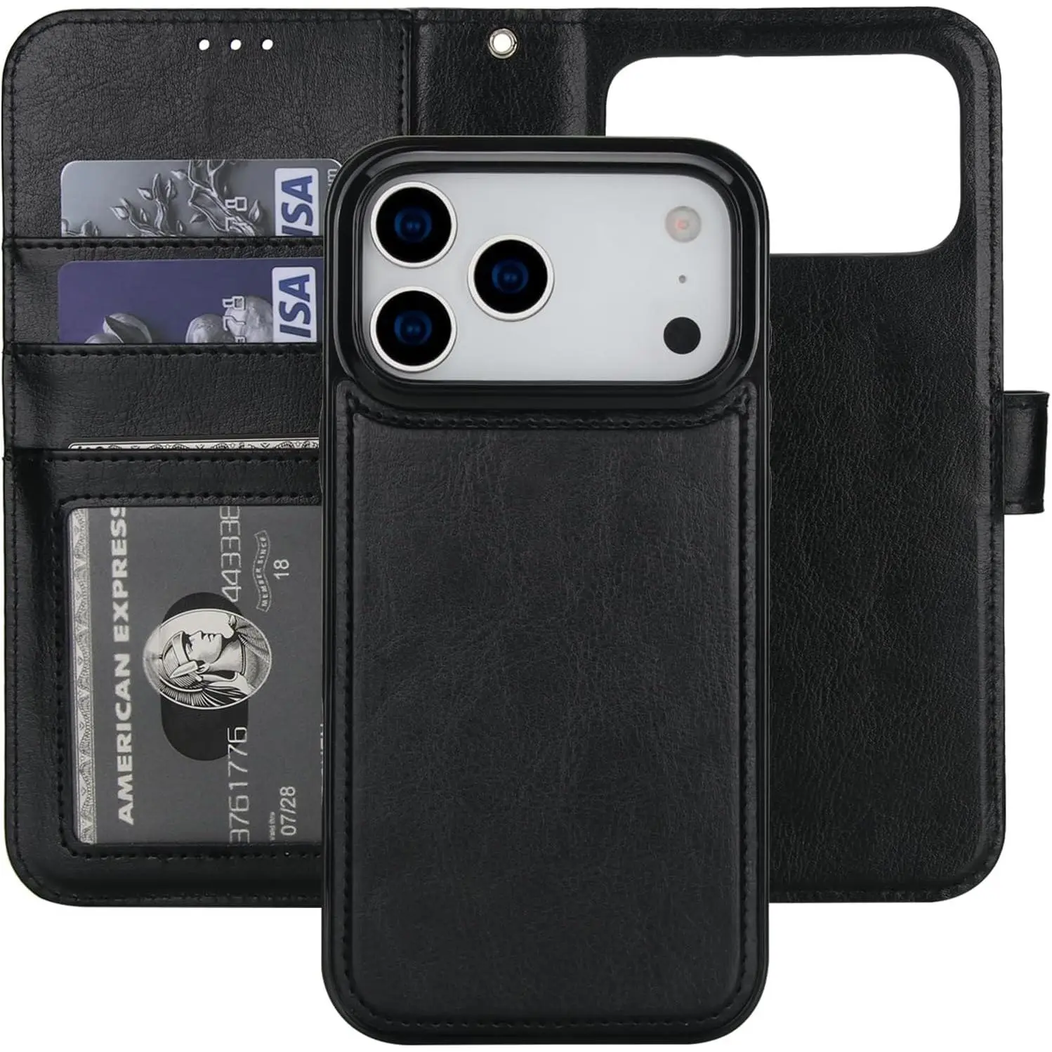 Detachable Wallet Case for  17 Pro Max RFID Blocking Card Slots Holder  PU Leather  Kickstand Shockproof Wrist Strap Removable Flip Protective Cover 5G 6.9 inch (Black)