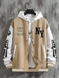 Men's Airport Style 2026 College Jacket, Long Sleeve Y2K Streetwear Baseball Jacket, Graphic Pattern, Fitted, Fall & Winter Casual Wear