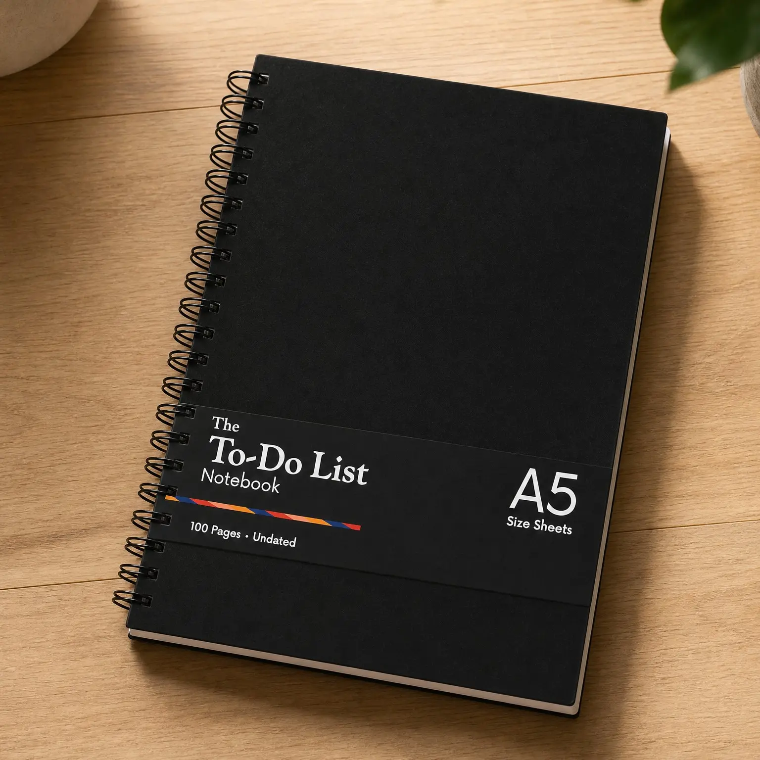 A5 Undated To-Do List Notebook | 100 Pages Thick 120gsm Paper | Minimalist Planner with Checklist, Dot Grid & Notes Sections | 5.8" x 8.3", Black