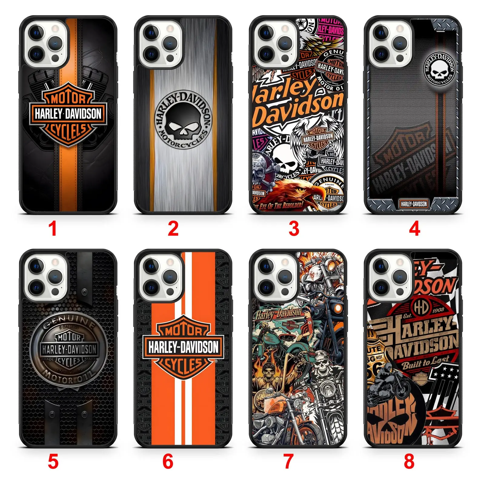 Retro Harley-style motorcycle pattern phone case, compatible with iPhone 11–17 Pro Max/Plus and Samsung Galaxy S23–S25 series; a great gift for family and friends.