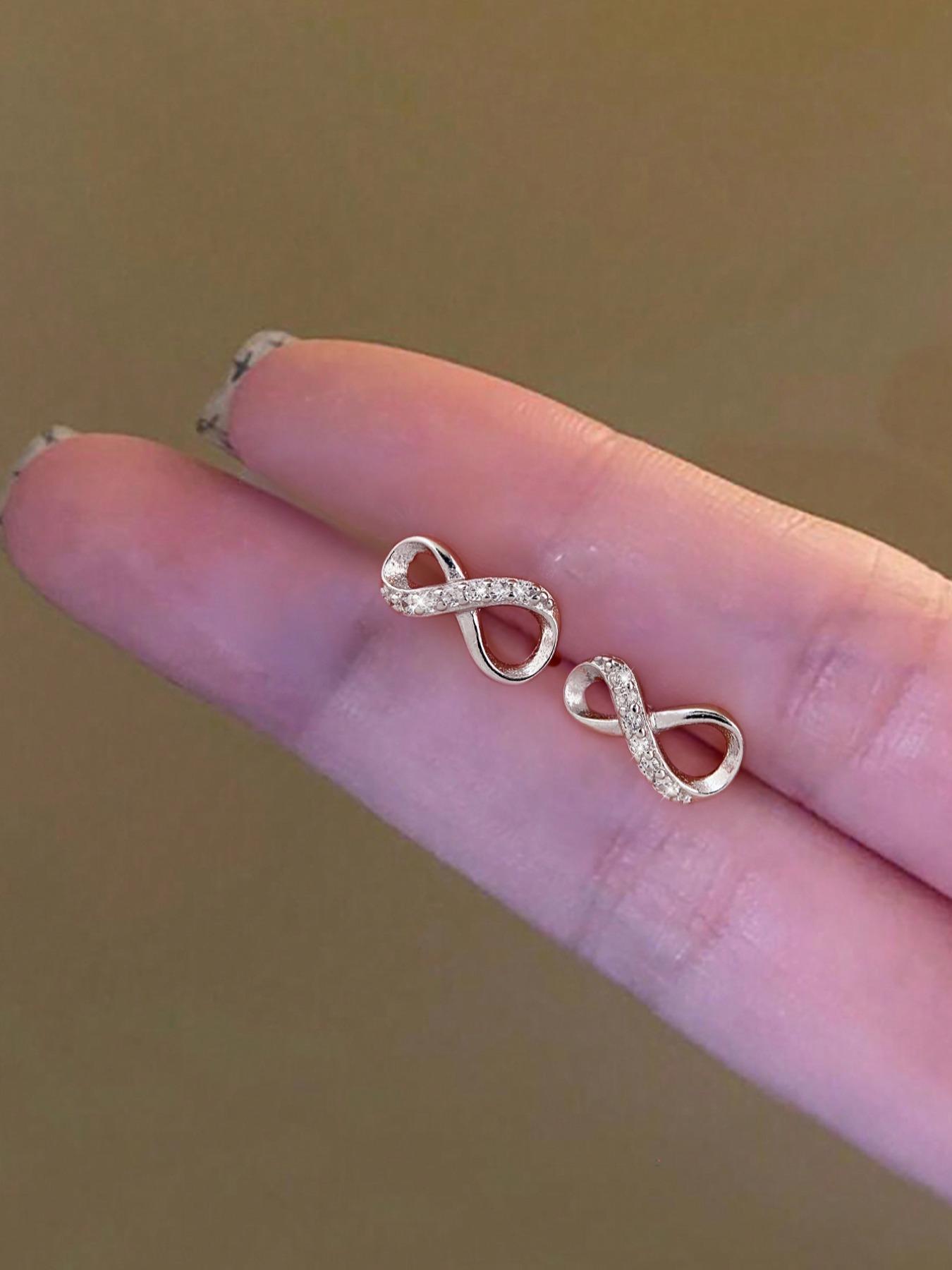 S925 Sterling Silver Infinity Symbol Design Stud Earrings, High Quality Earrings, Fashionable Earrings for Women & Girls, Trendy All-match & Exquisite Jewelry for Birthday Gift, Artificial