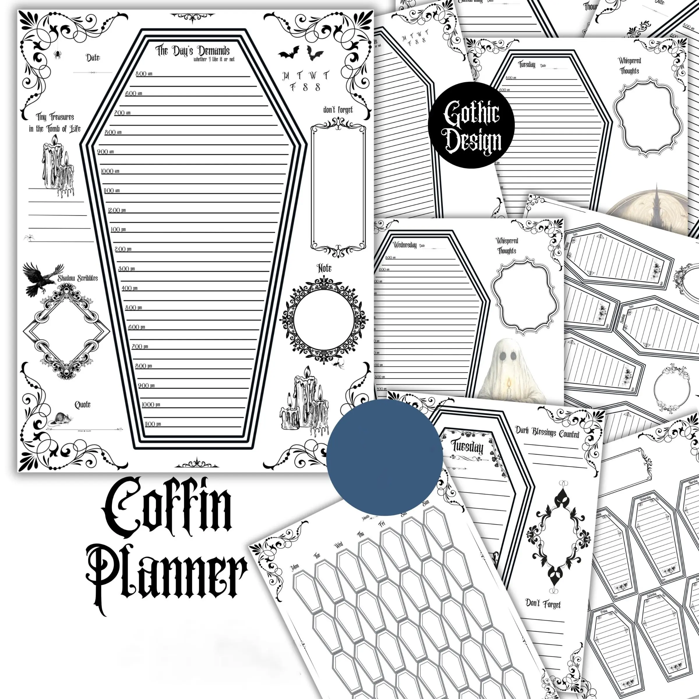 Gothic Coffin Planner Pagan Calendar, Weekly Monthly Tracker, Witchy Productivity Journal, Goth Core Notebook for Adult Witches