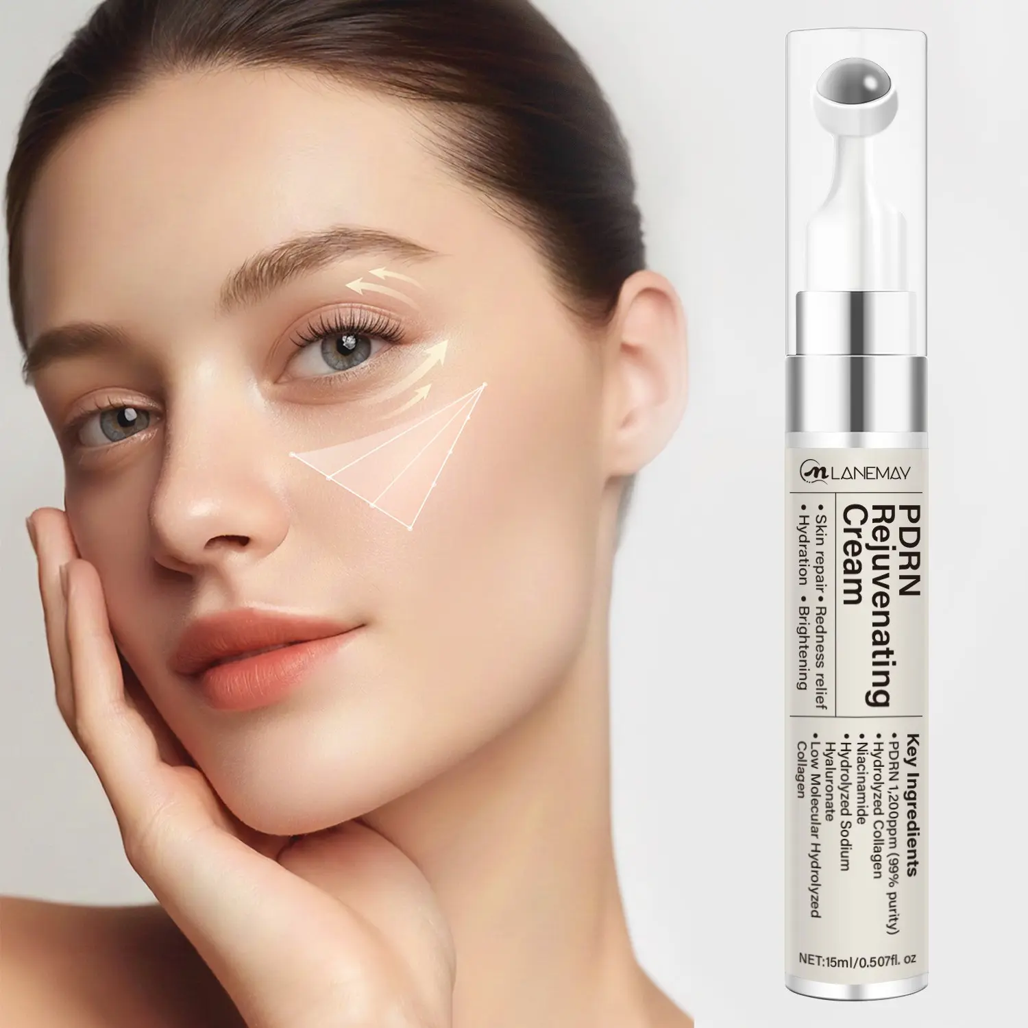 15ml PDRN Hydrating Rejuvenating Eye Cream with Salmon DNA, Collagen, Niacinamide - Moisturizing & Brightening, Soothes Redness, Supports Skin Recovery - For Sensitive & Redness-Prone Skin, Daily Repair Care