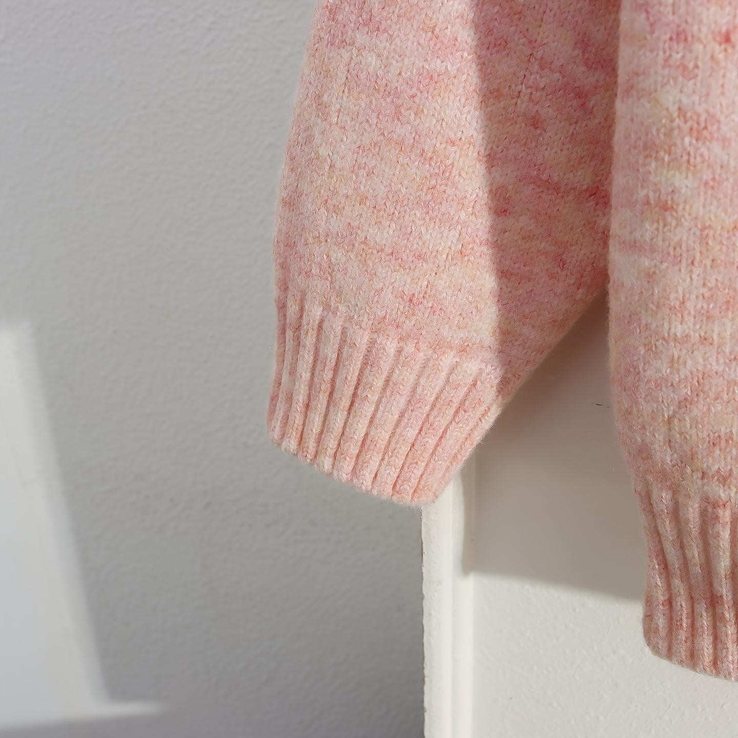 Girls' Cozy Knit Sweater - Long Sleeve Crew Neck, Geometric Pattern, Button Detail, Casual Pullover for Fall/Winter, Light Gray, Perfect for Casual Attire, Sweater Dress for Girls(Gift)11