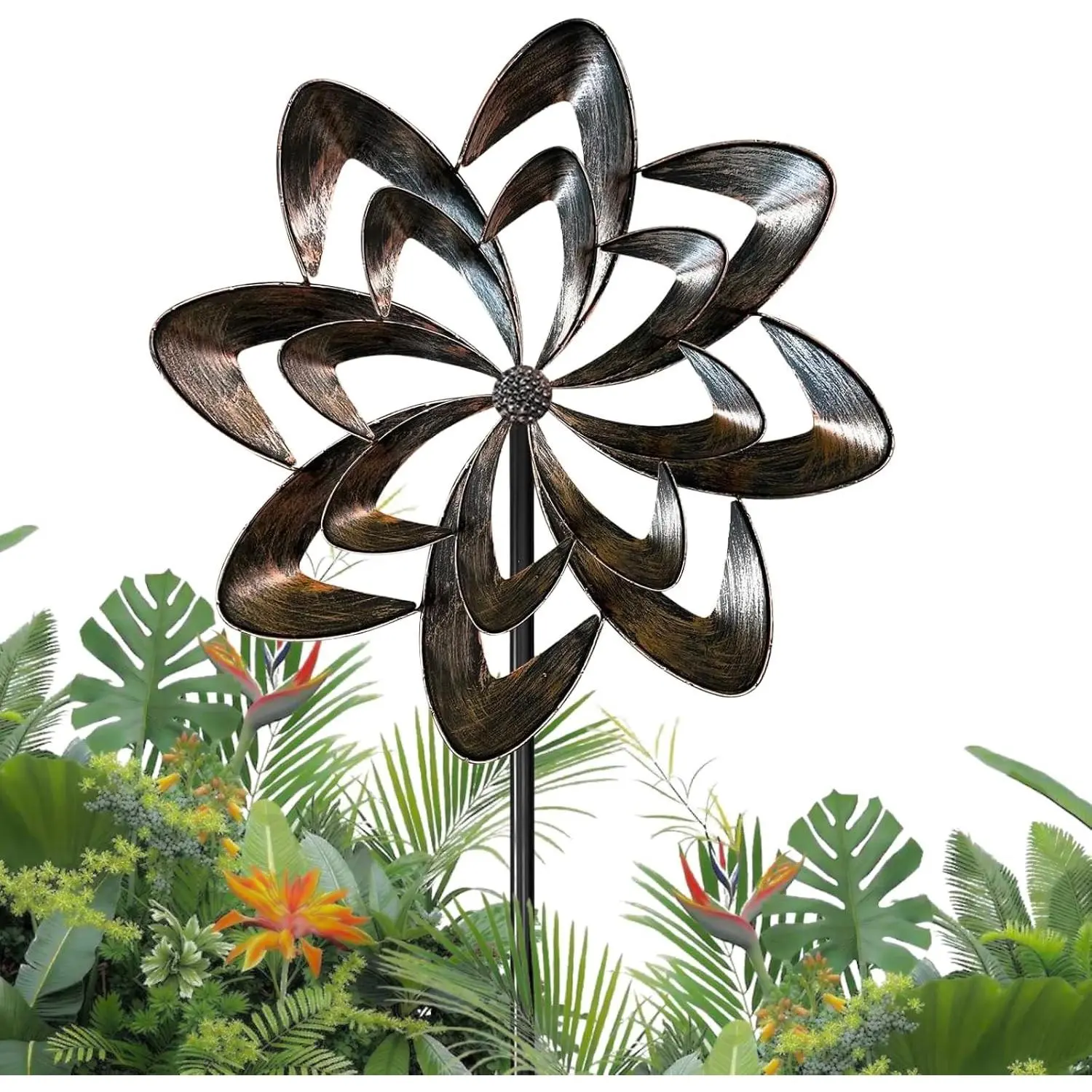 74’’ Wind Spinner Outdoor for Yard and Garden, Double-Sided Large Metal Kinetic Wind Spinner with Classical Design, Stable 3-Prong Stake, Yard Art Decor for Patio Lawn (Bronze)