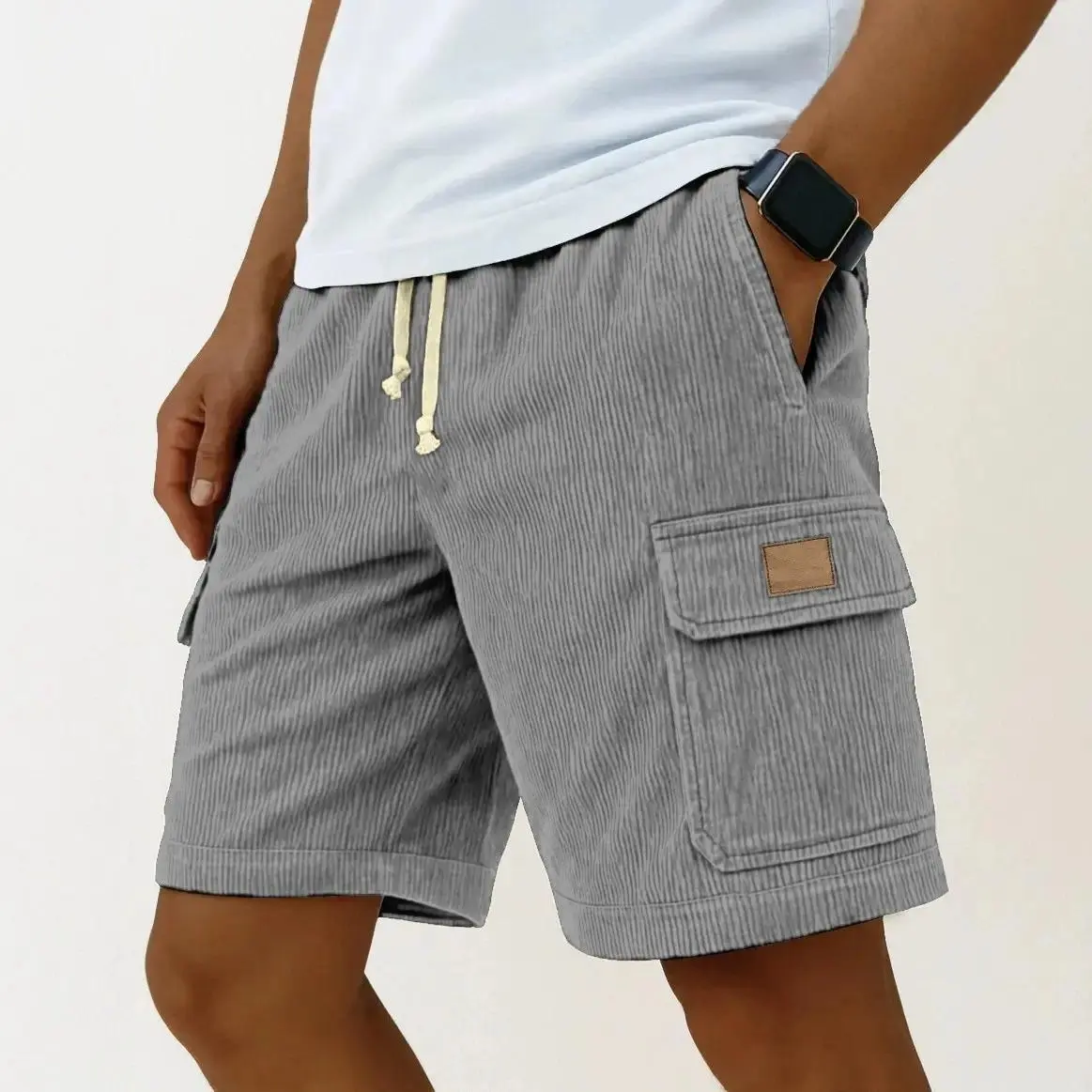 2026 New Men's Cotton Knee-Length Corduroy Shorts - Loose Fit, Drawstring Waist, Multi-Pocket, Plus Sizes Available - Suitable for Streetwear, Casual Outing, Daily Wear