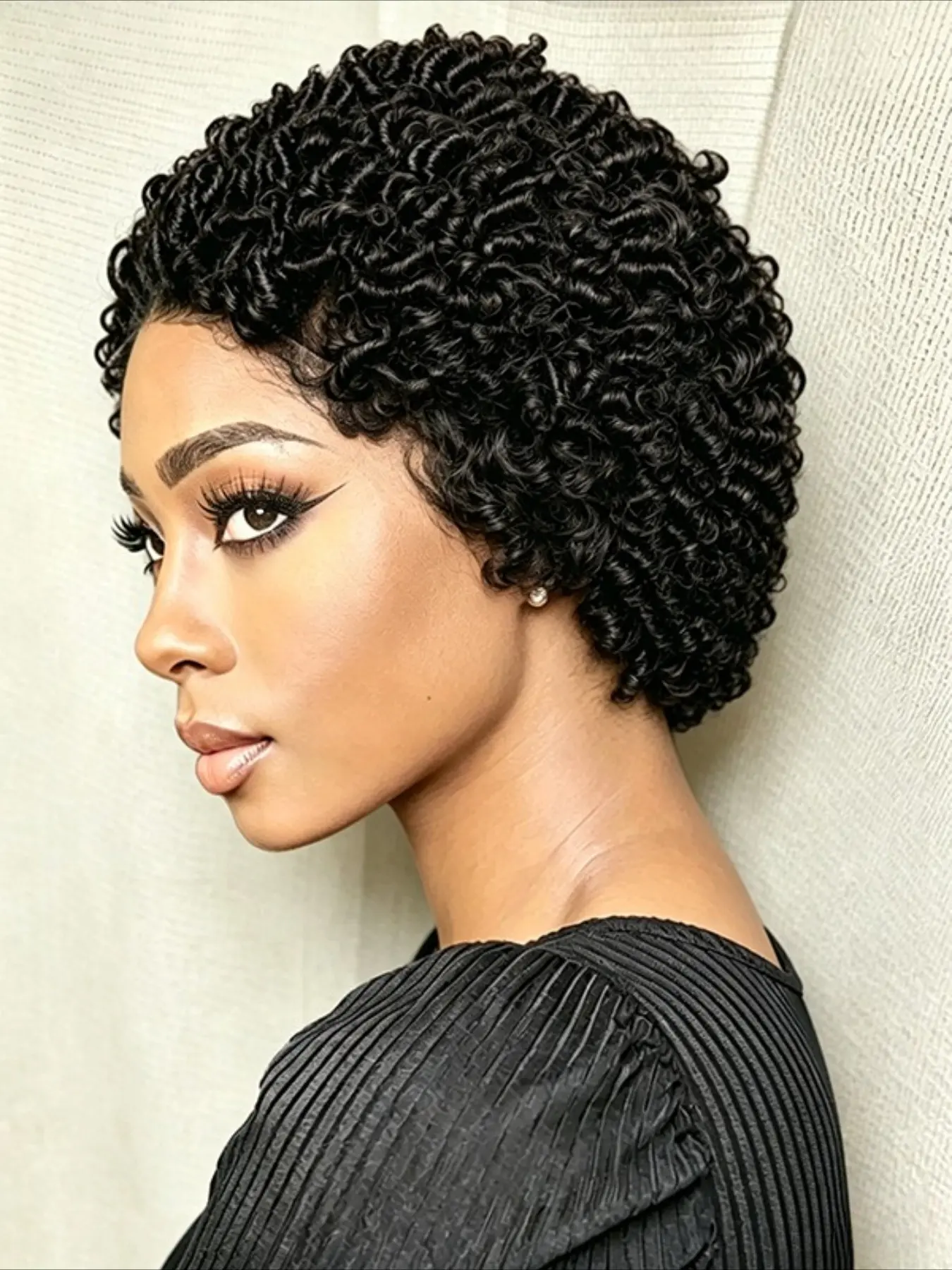 Curly Afro Wave Human Hair Wig for Women 13x4 Transparent Lace Frontal Wig 150% Density 6 Inch