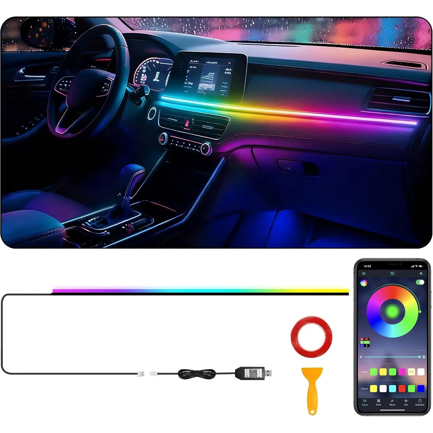 Interior  LED Strip Lights, RGB Dynamic Dreamcolor Chasing  LED Lights for , USB  Ambient Lighting Kits with  APP, Sound  Function  Neon Lights (1 in 1)
