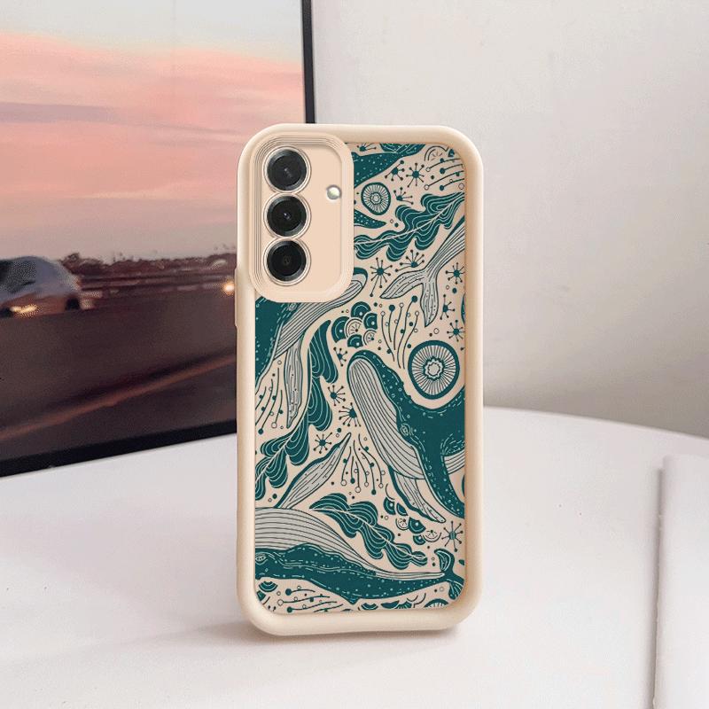 Vintage Deep Sea Whale Phone Case Suitable for Samsung Galaxy S26 S25 S24 S23 S22 S21 Fe Plus Ultra A13 A14 A15 A16 A17 A33 A34 A35 A36 A52 A53 A54 Note20 Edge Anti-Drop Full Cover Black Phone Case