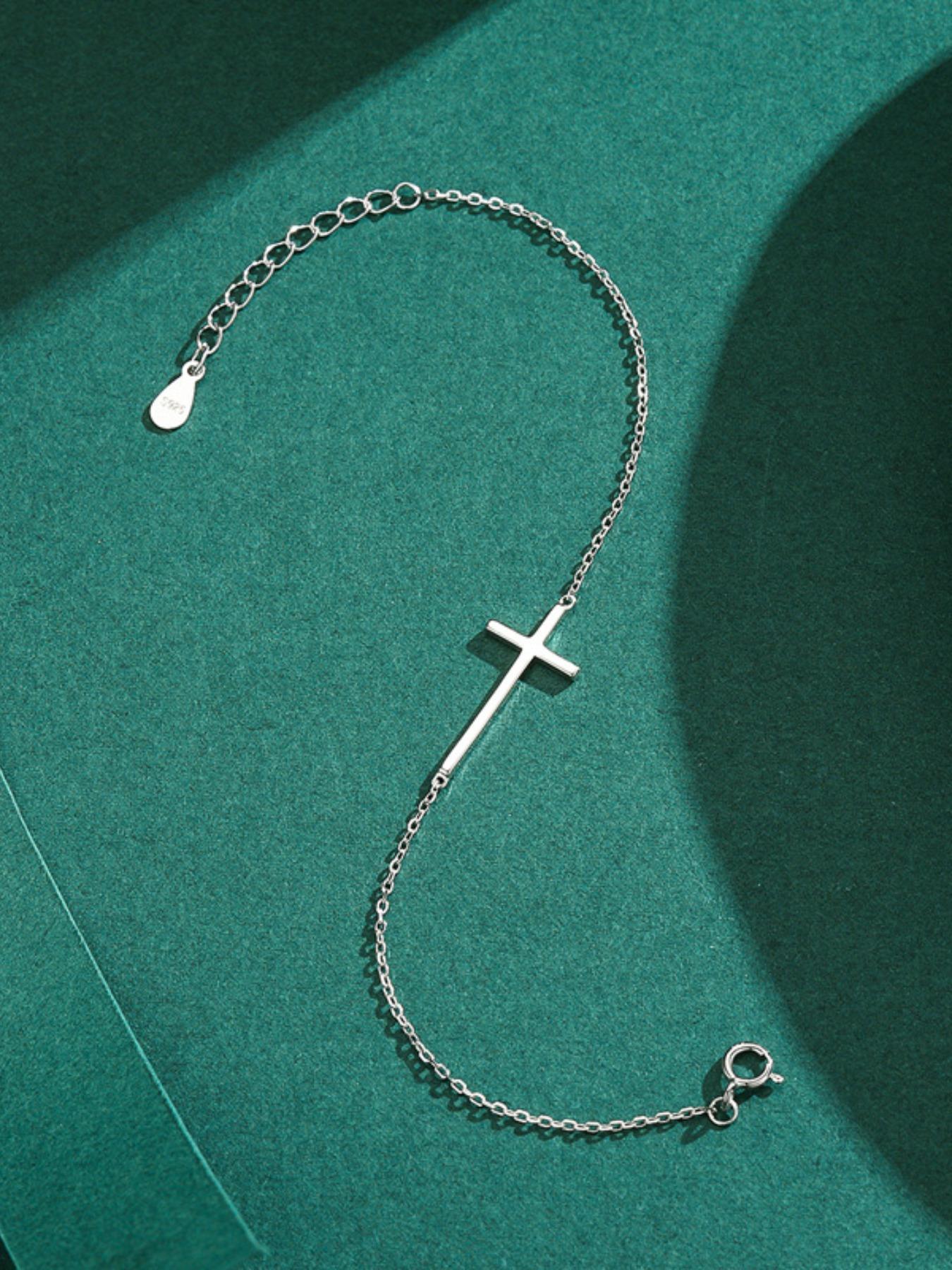 925 Sterling Silver Simple Cross Decor Bracelet, Fashionable Jewelry for Women & Girls, Trendy All-match & Exquisite Jewelry for Birthday Gift