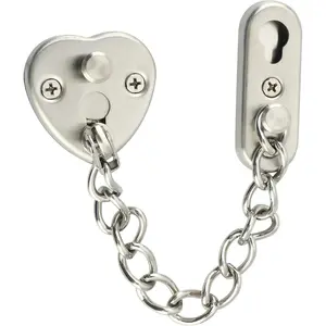 Door Chain Lock,Stainless Steel Chain Lock,Heart-Shaped Design Press-to-Unlock, Adjustable  Proof  Door Lock for ,Apartment, Bedroom & Travel Brushed Nickel FDL6000X-LS