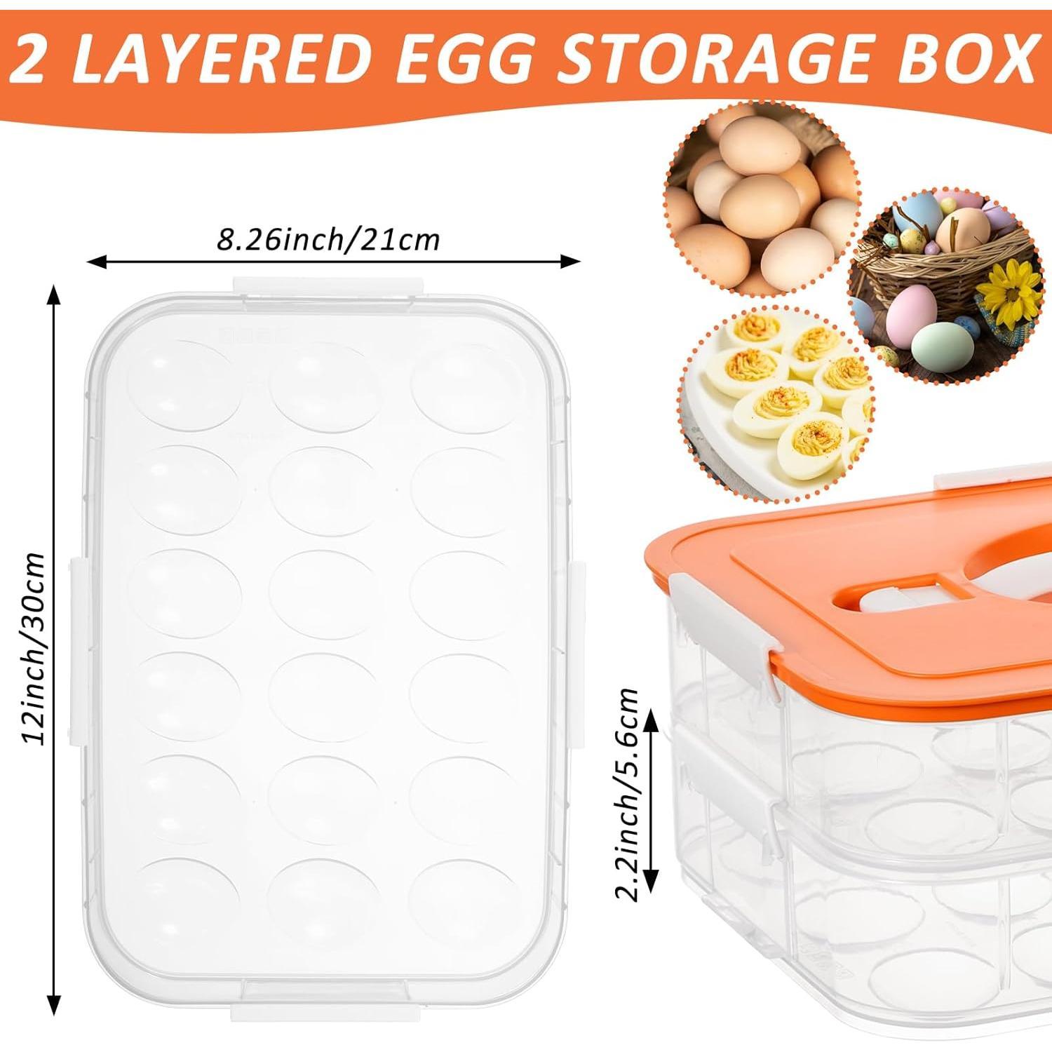 2-Layer Deviled Egg Containers with Lid, 36 Slots Plastic Detachable Egg Tray Carrier with Handle, Clear Eggs Storage Box Portable Eggs Holder for Easter Party  Kitchen Refrigerator Supplies