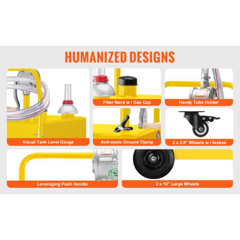 VEVOR 30 Gallon Fuel Caddy, Gas Storage Tank 4 Wheels, with Manuel Transfer Pump, Gasoline Diesel Fuel Container for Cars, Lawn Mowers, ATVs, Boats, More, Yellow