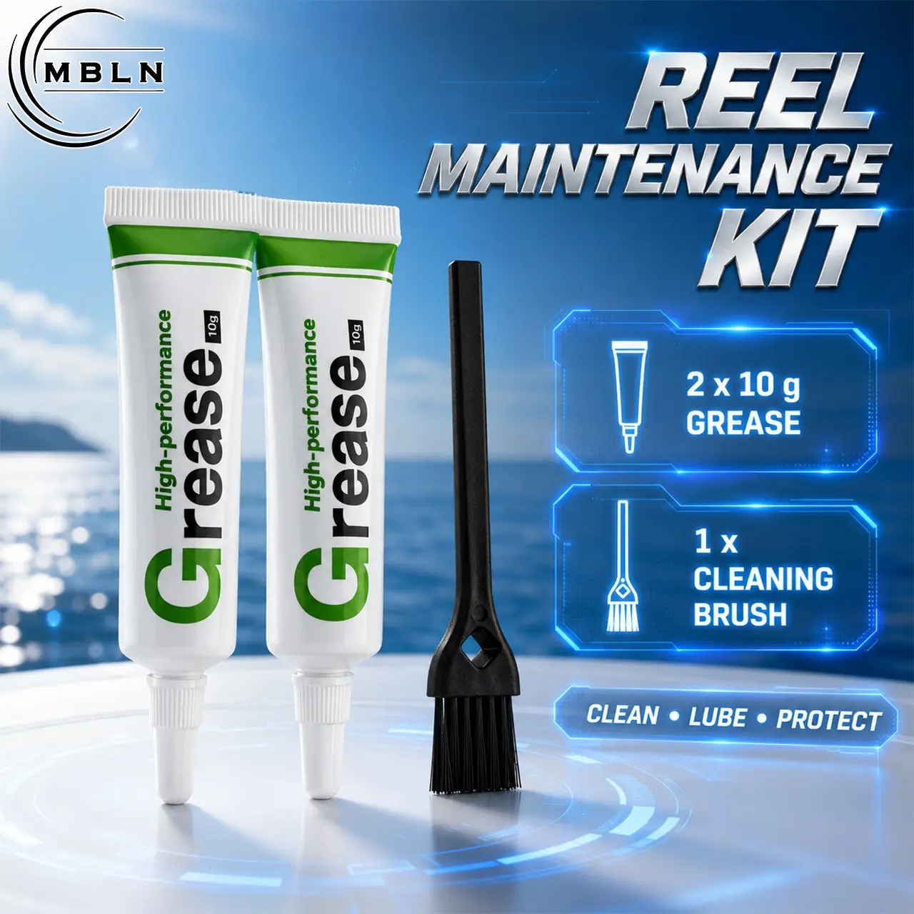 Fishing Reel Maintenance Kit, Includes 2 Tubes of Grease  and 1 Brush, Essential Fishing Gear Care Set, Durable and Reliable