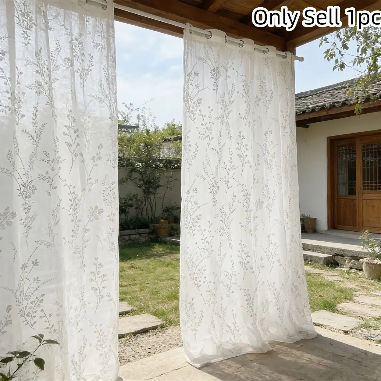 1pc Sheer Drapes, Non-See-Through Privacy Curtains, Durable Anti-Pull Mesh, Ideal for Outdoor Patio, Garden, Pavilion Decor