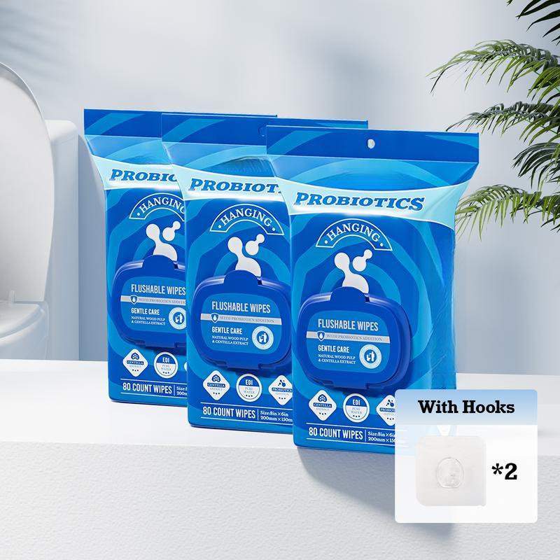 Hanging fragrance free Wet Wipes with Probiotics, XL Size Adult Wipes Made of Plant - Based Fibers,Alcohol-Free,Butt Wipes, 240Wipes in Total   Wet Wipes with Sustainable Hygiene Soft Mild Formula Suitable for Travel toilet paper