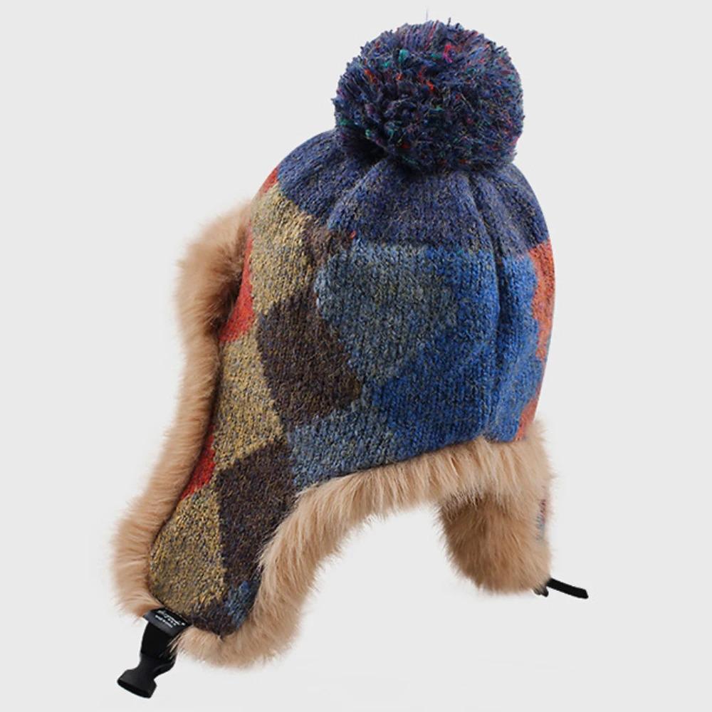 HT4914 New Autumn Winter Hat for Women Russian Hat Ladies Thick Warm Knitted Hat Fluffy Fur Colored Snow SKi Earflap Cap Ushanka
